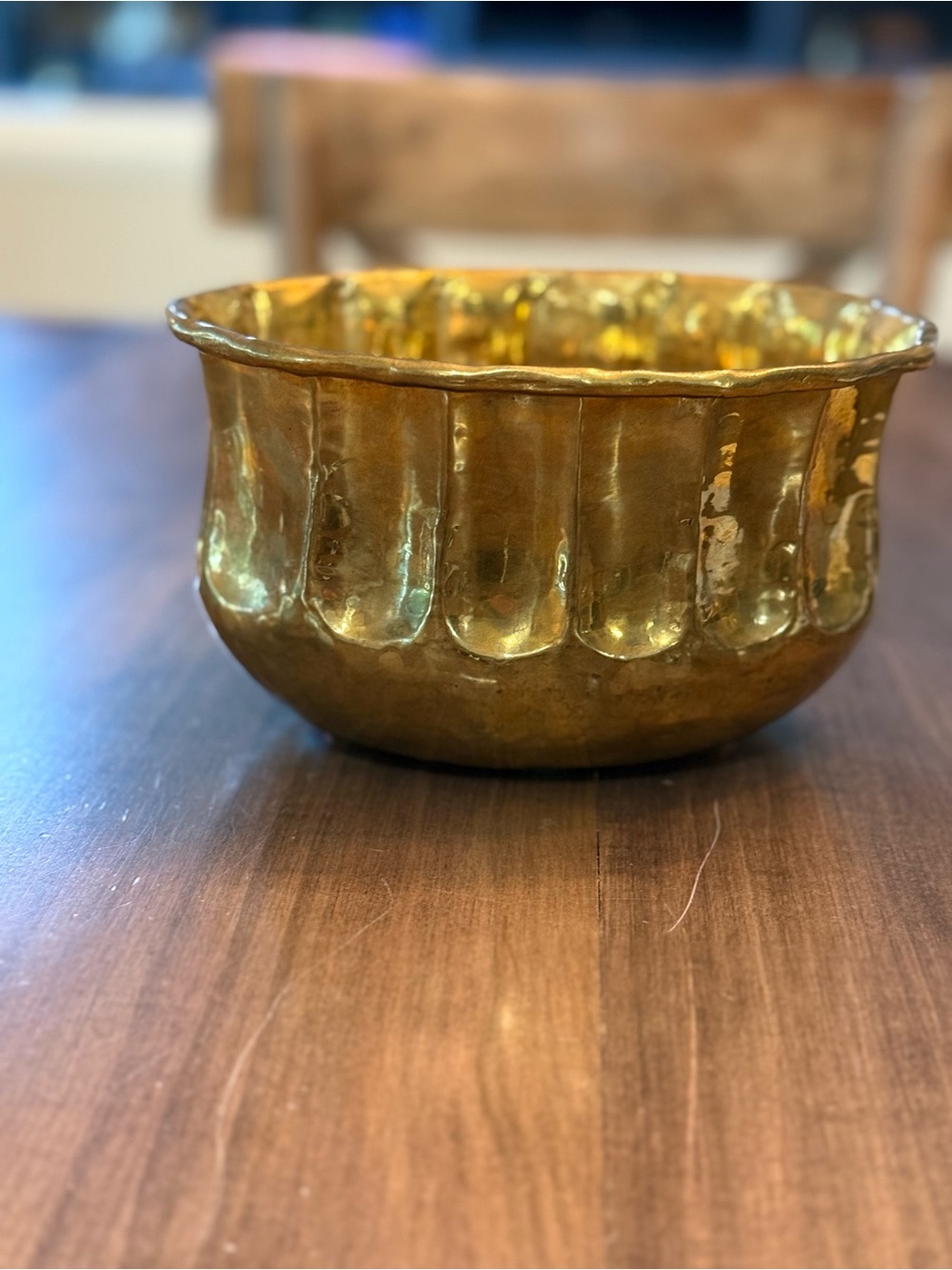 Vintage fluted Brass Decorative Bowl/planter - Sculpted Petal Design